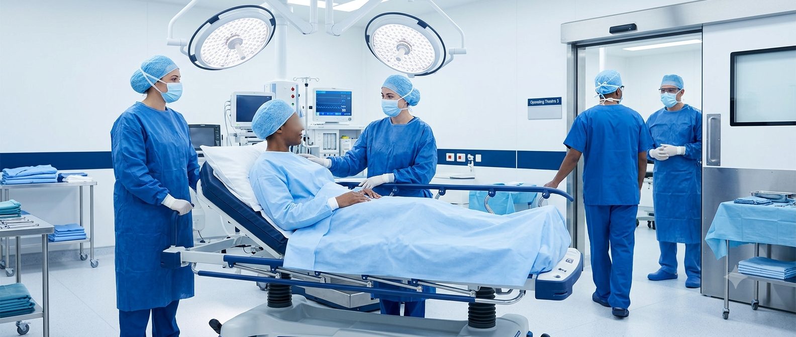 Medical staff caring for a patient in an operating room